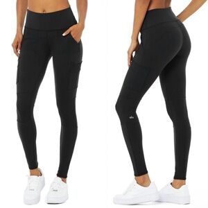 Alo Yoga Small Black High Waist Cargo Leggings Pocket Pants Activewear Skinny